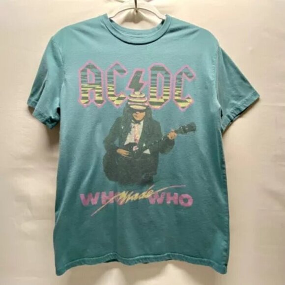 AC/DC Who Made Who Print Shirt Adult Small Aqua Multicolor 80’s Retro Logo Tee - Picture 13 of 13